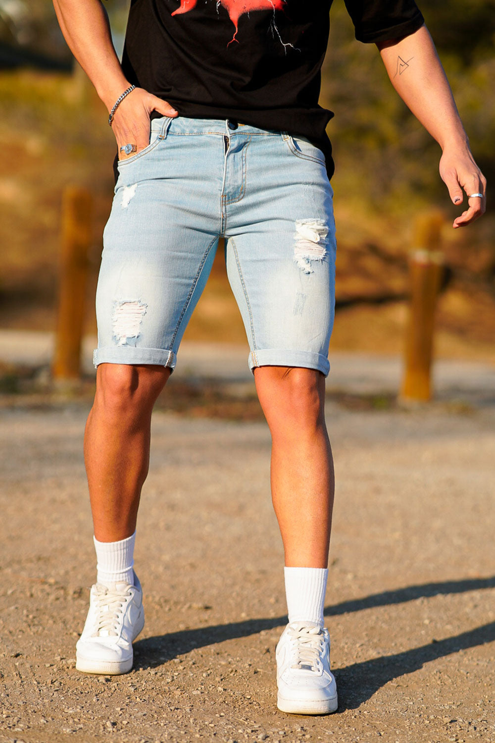 Men's Light Blue Ripped Short