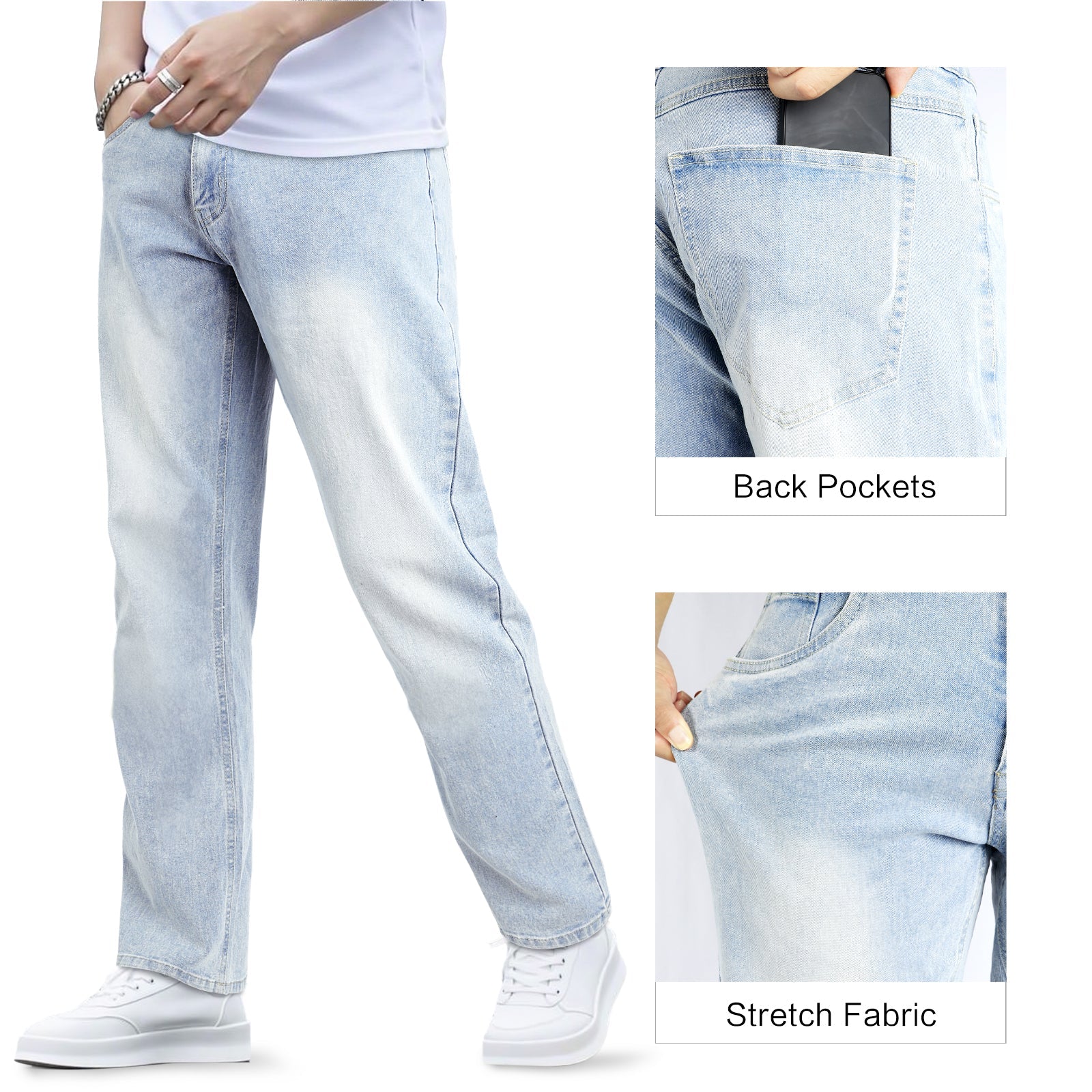Men's High Elasticity Slim Fit Jean - Light Blue