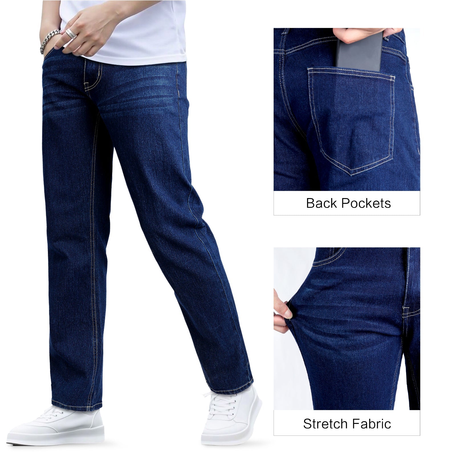 Men's High Elasticity Slim Fit Jean - Dark Blue