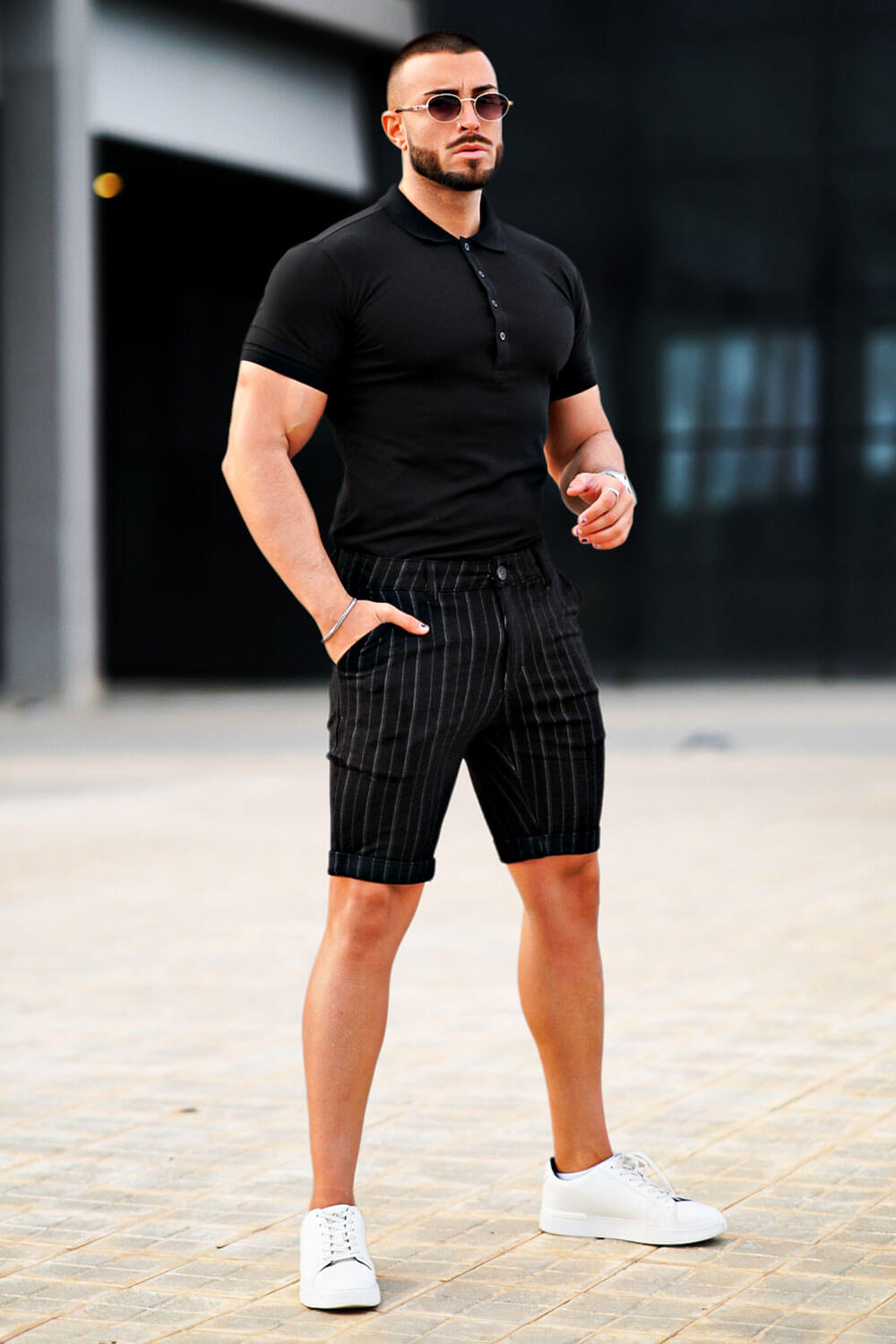 Men's Black Chino Short - Stripe