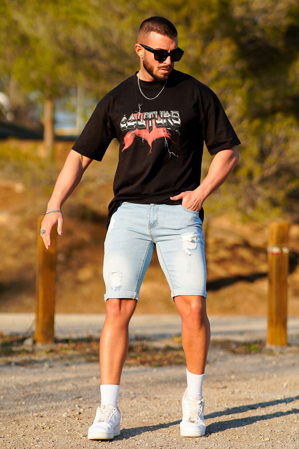 Men's Light Blue Ripped Short