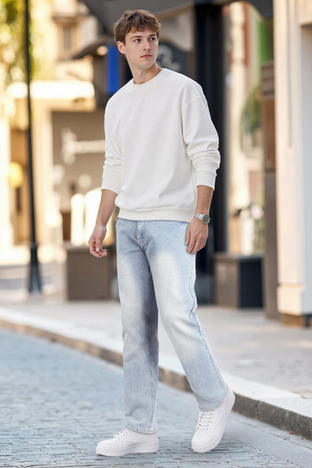 Men's High Elasticity Slim Fit Jean - Light Blue