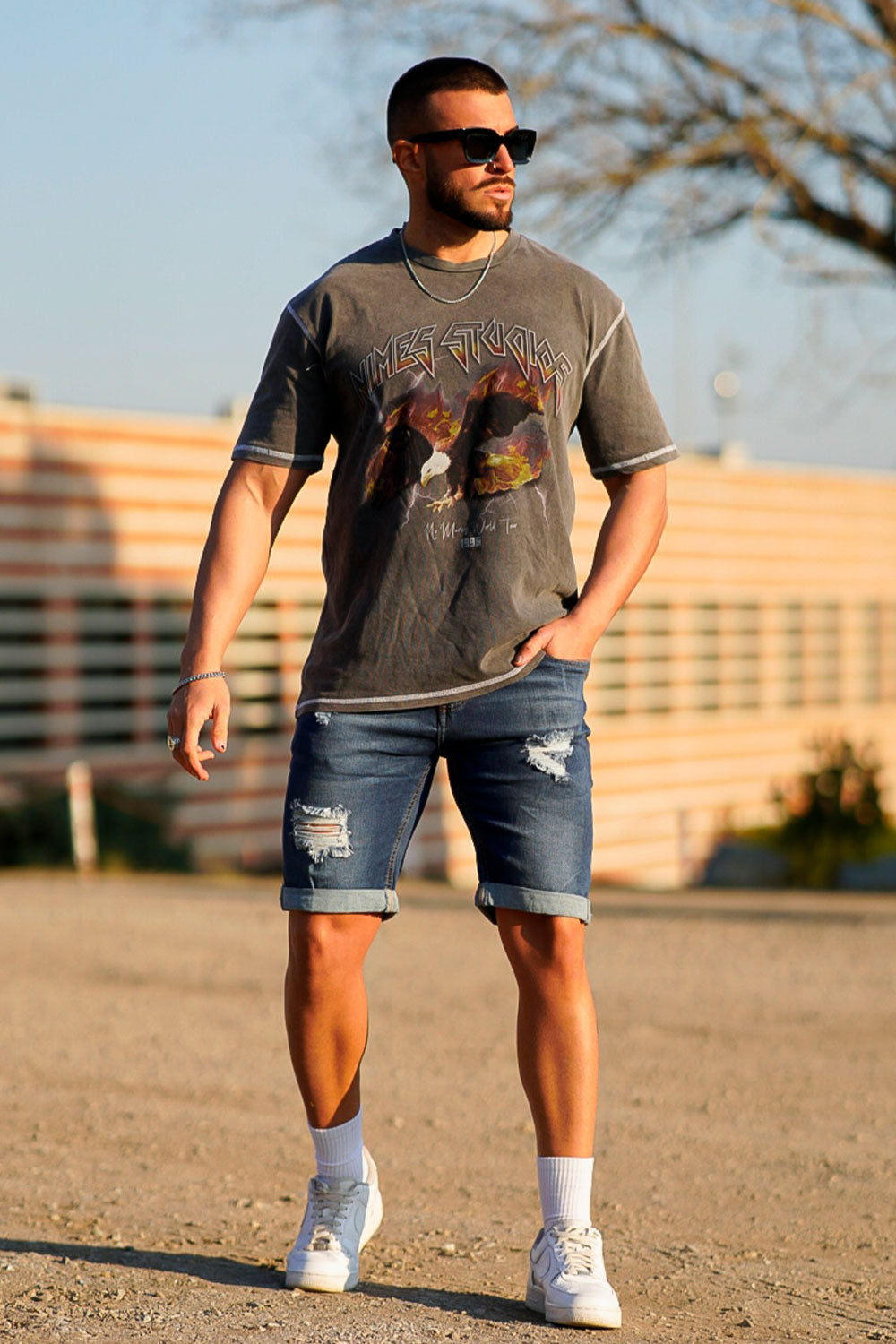 Men's Ripped Denim Short - Slim Fit