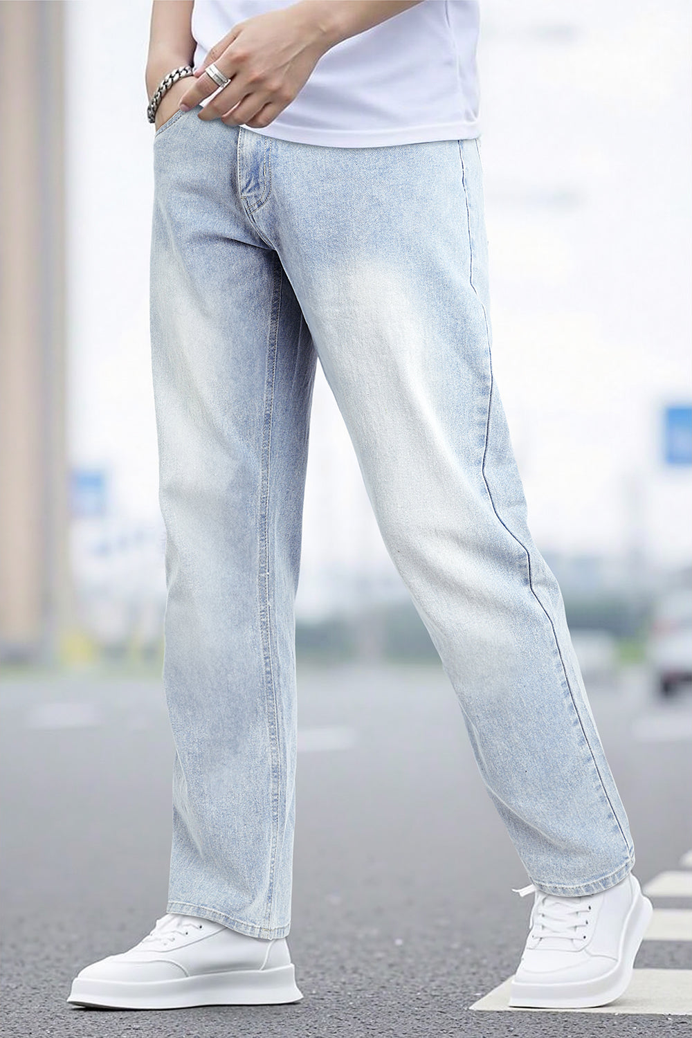 Men's High Elasticity Slim Fit Jean - Light Blue
