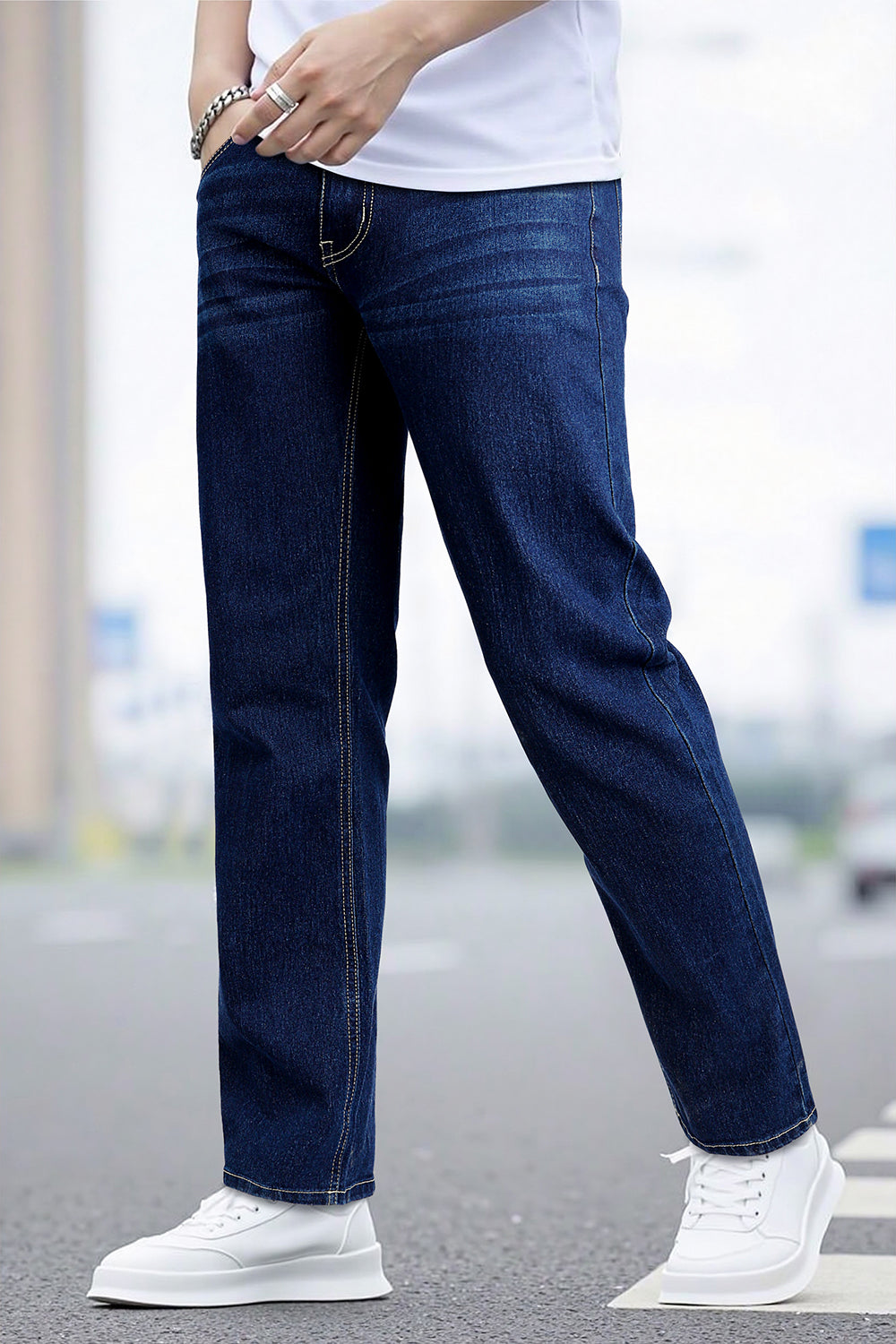 Men's High Elasticity Slim Fit Jean - Dark Blue