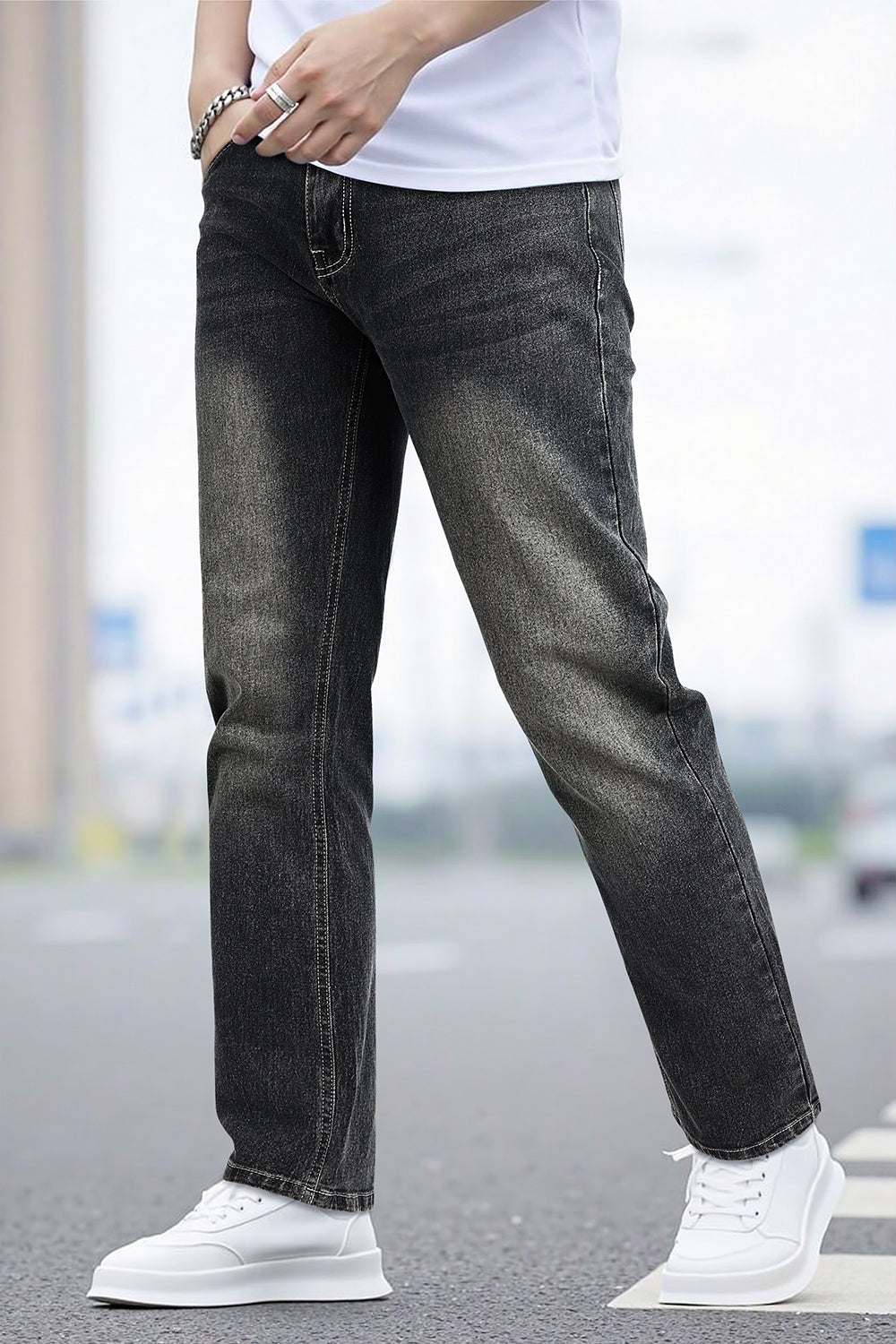 Men's High Elasticity Slim Fit Jean - Light Grey
