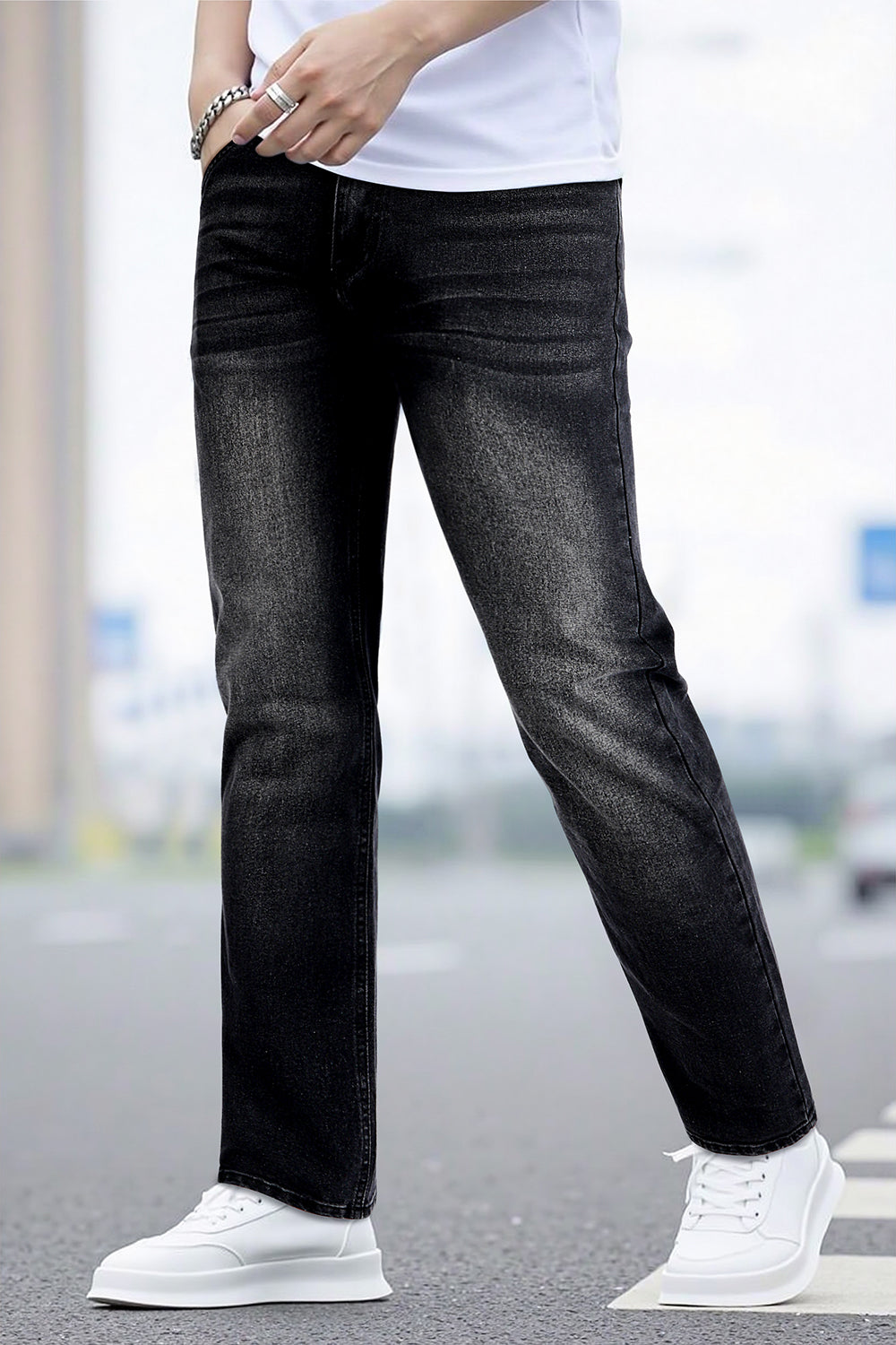 Men's High Elasticity Slim Fit Jean - Dark Grey