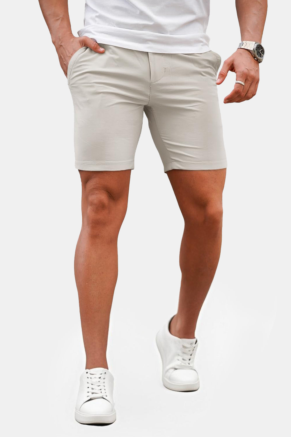 Mens  Ash Grey Stretch Chino Short