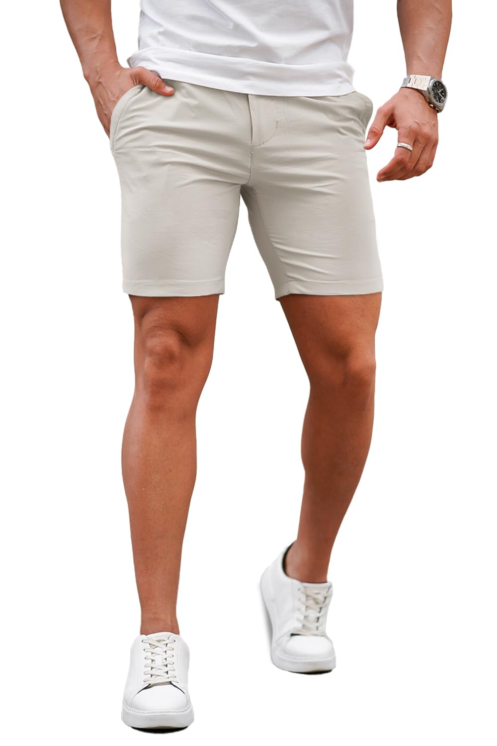 Mens  Ash Grey Stretch Chino Short