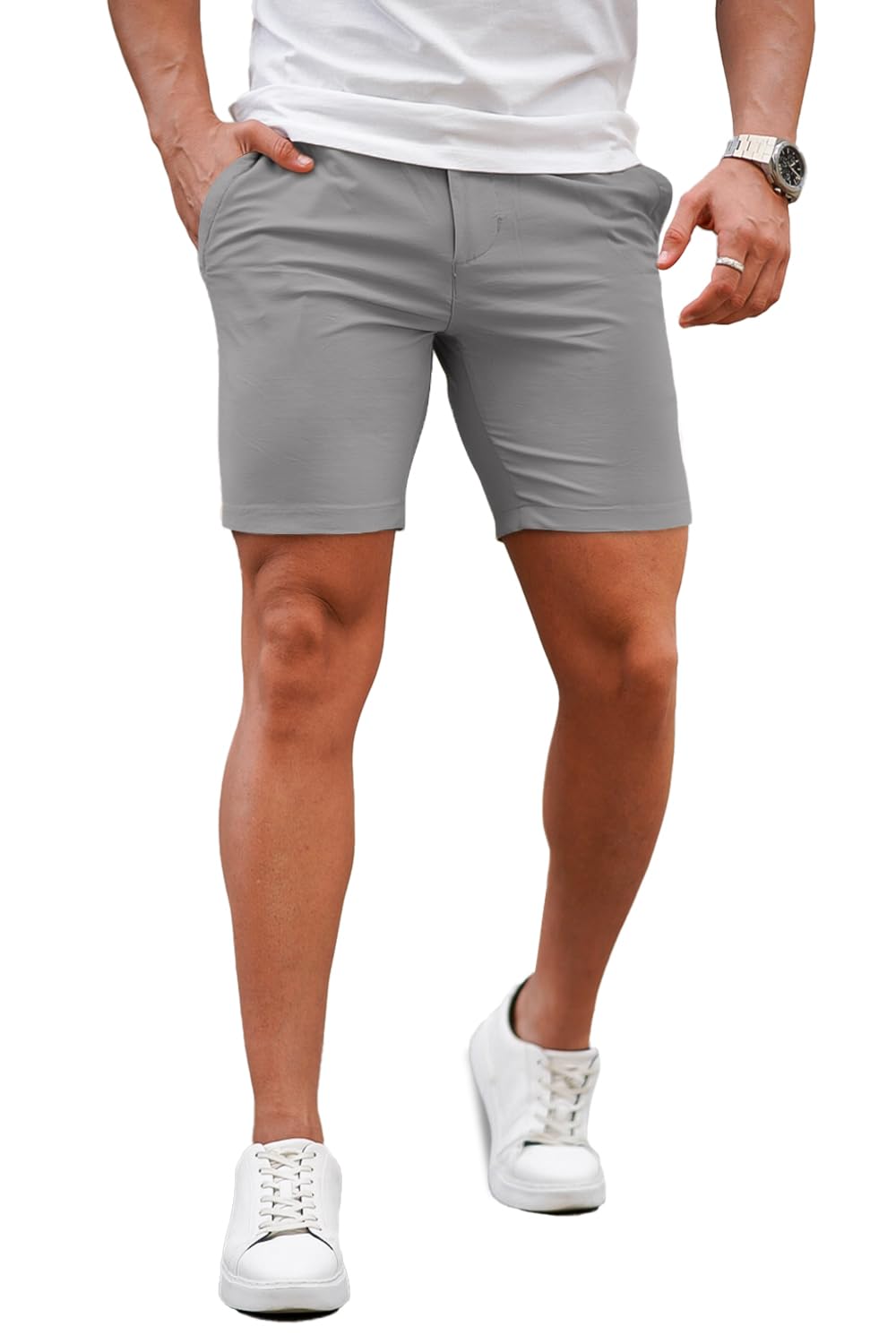 Mens Light Grey Stretch Chino Short