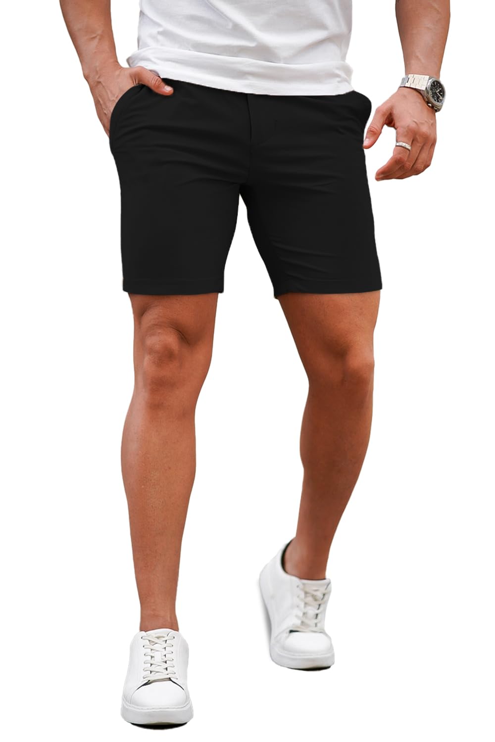 Mens Black Stretch Chino Short