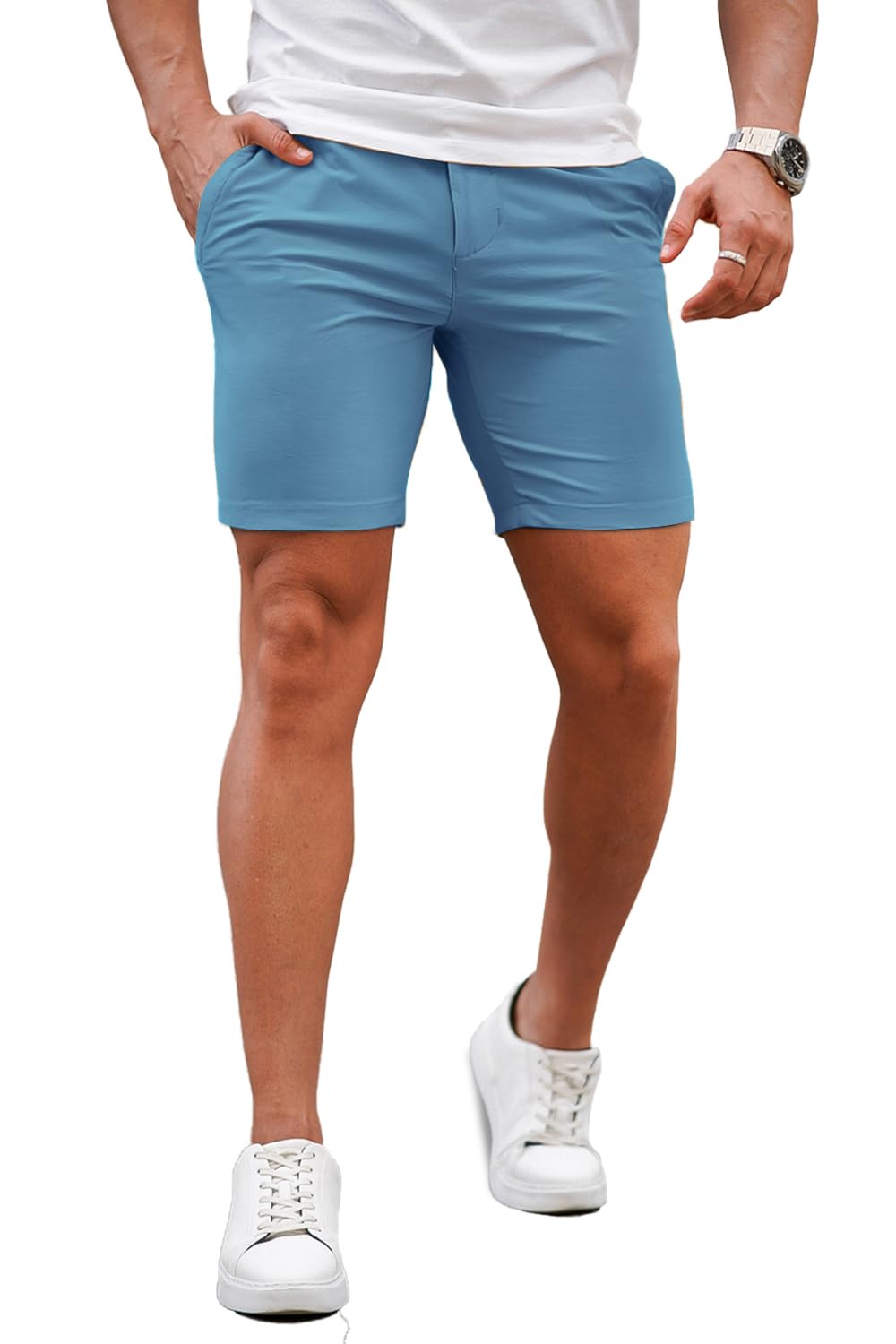 Mens  Blue Stretch Chino Short