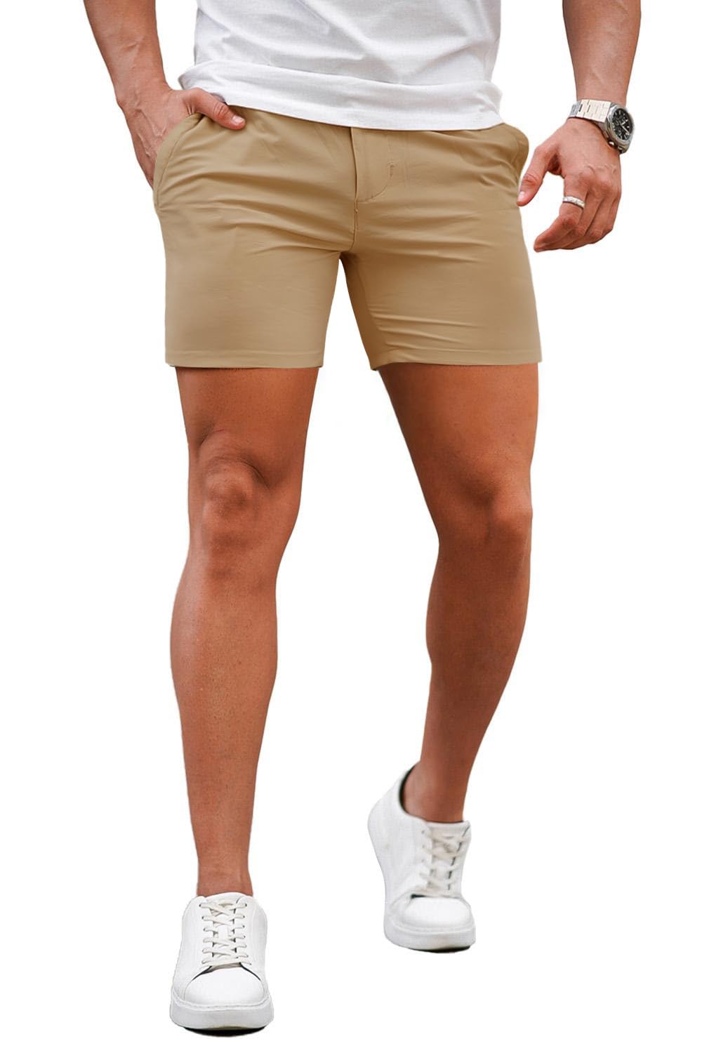 Mens Light Khaki Stretch Chino Short