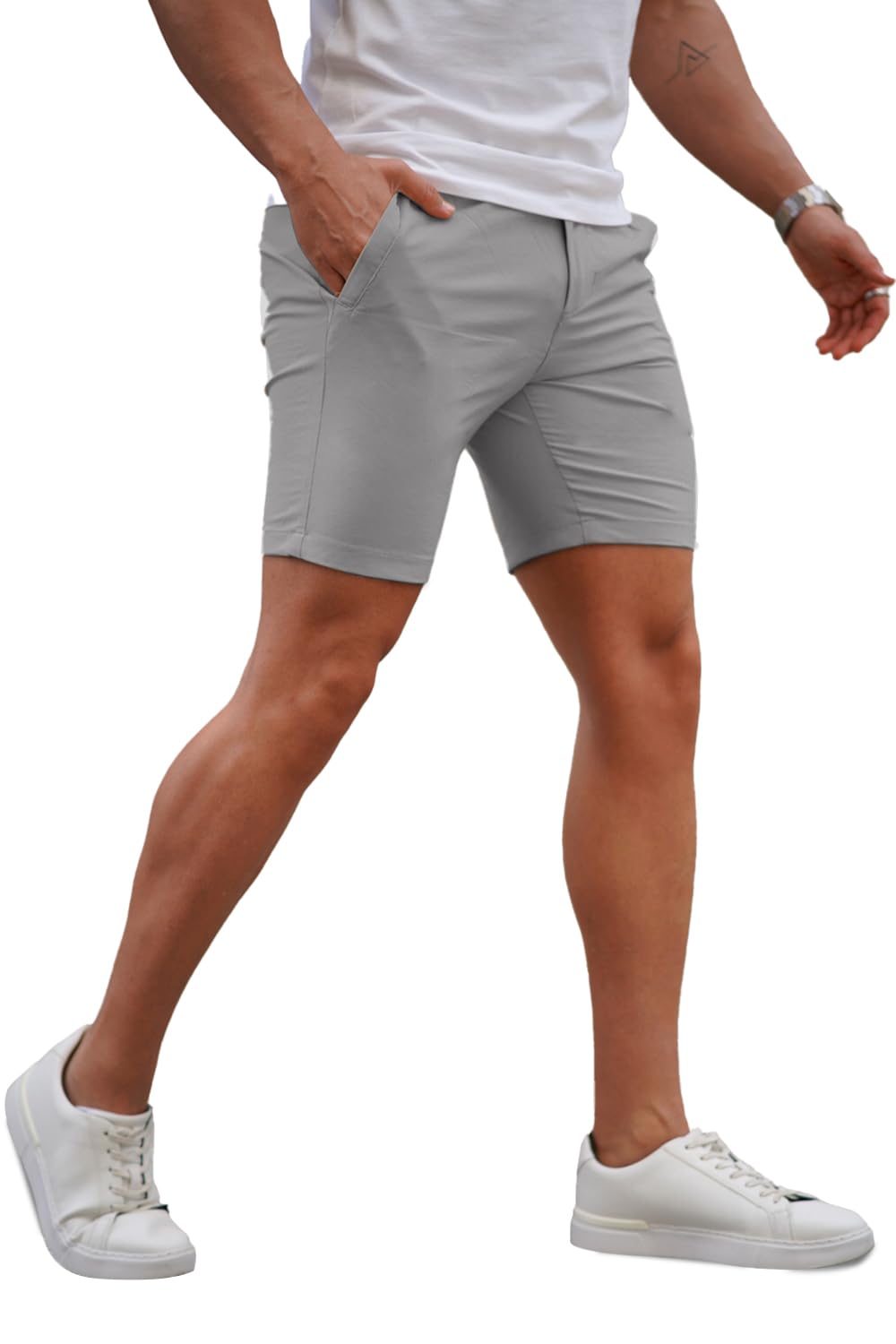 Mens Light Grey Stretch Chino Short