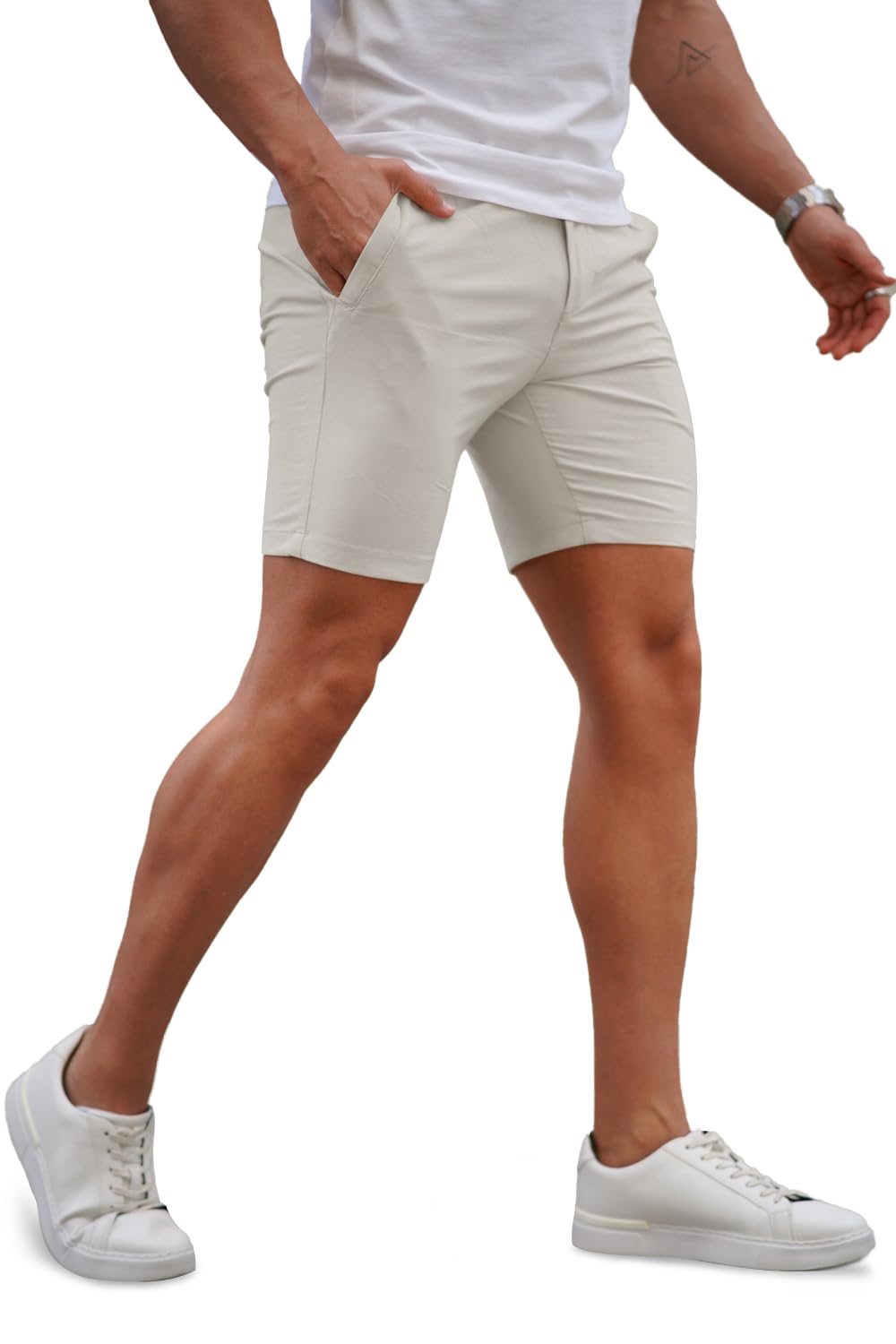 Mens  Ash Grey Stretch Chino Short