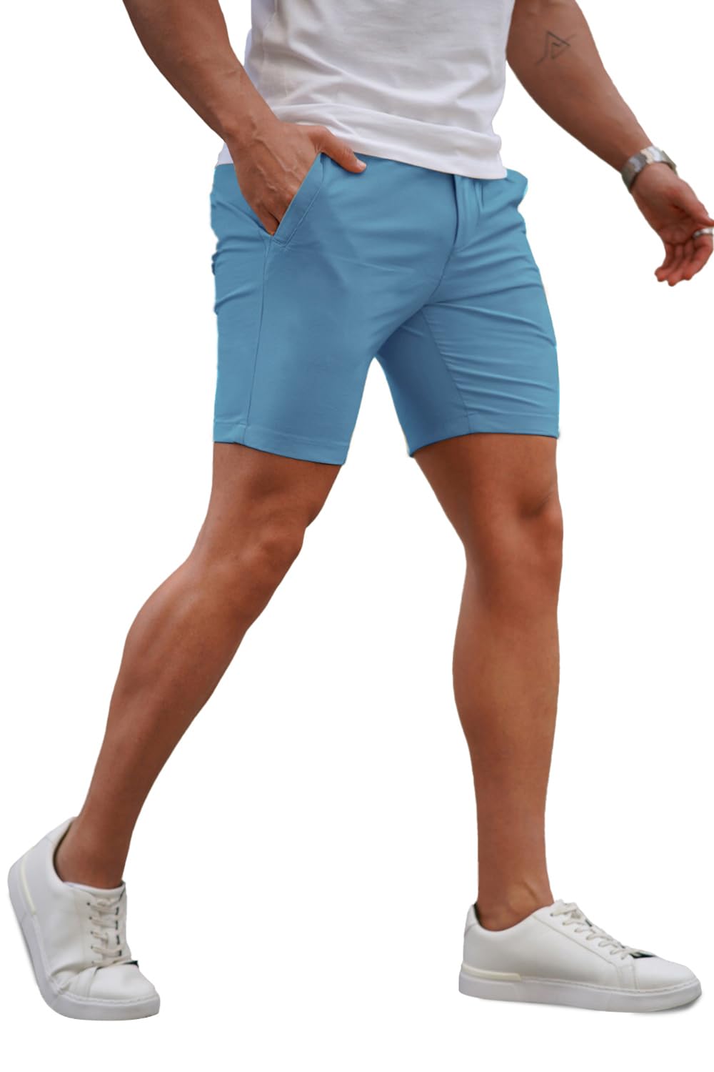 Mens  Blue Stretch Chino Short