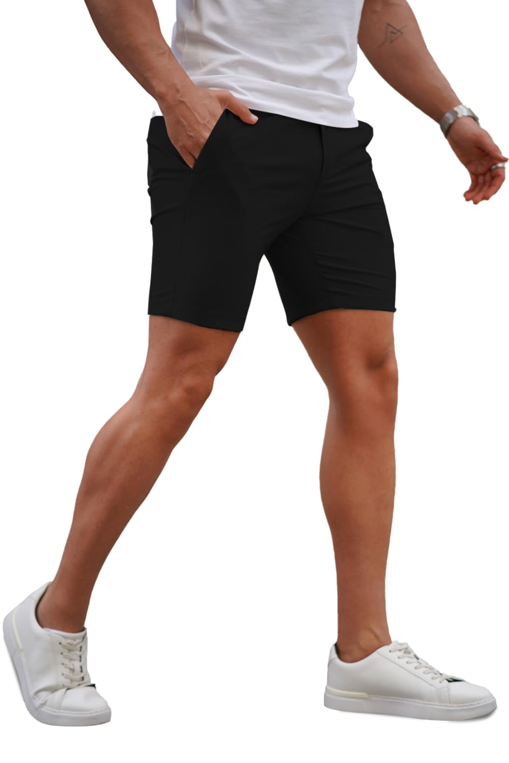 Mens Black Stretch Chino Short