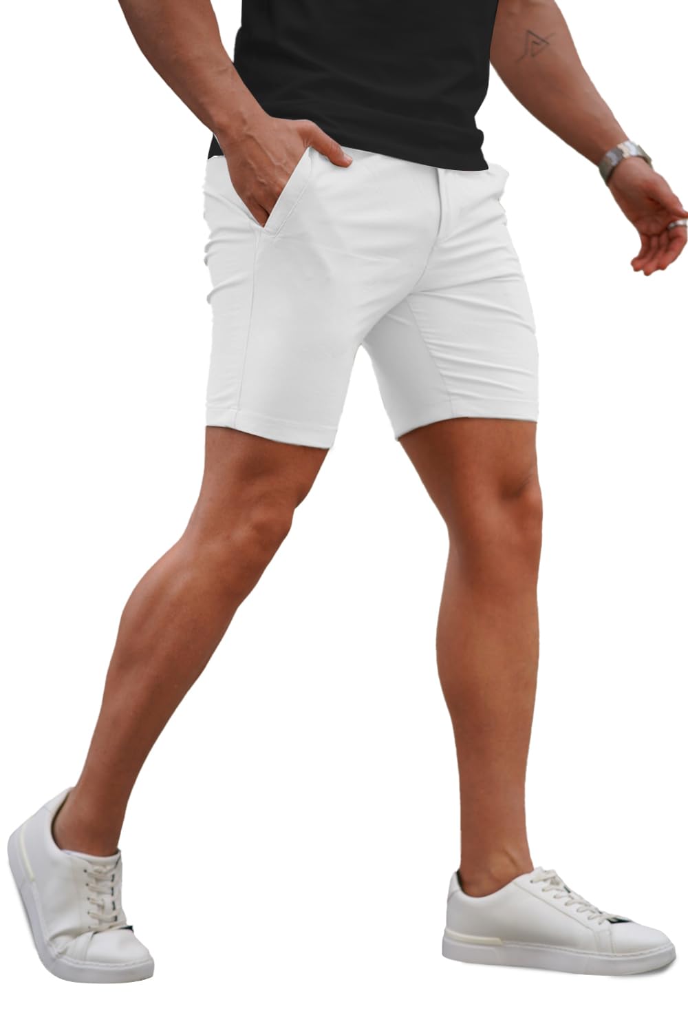 Mens White Stretch Chino Short