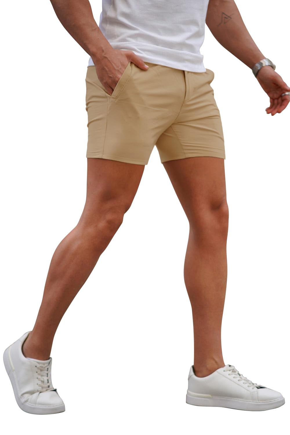 Mens Light Khaki Stretch Chino Short