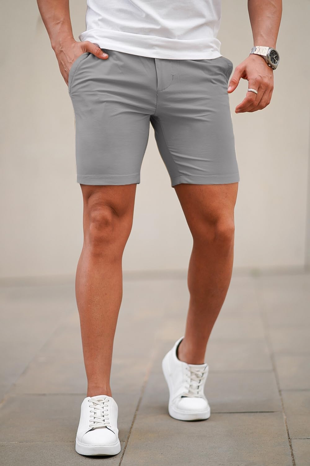 Mens Light Grey Stretch Chino Short