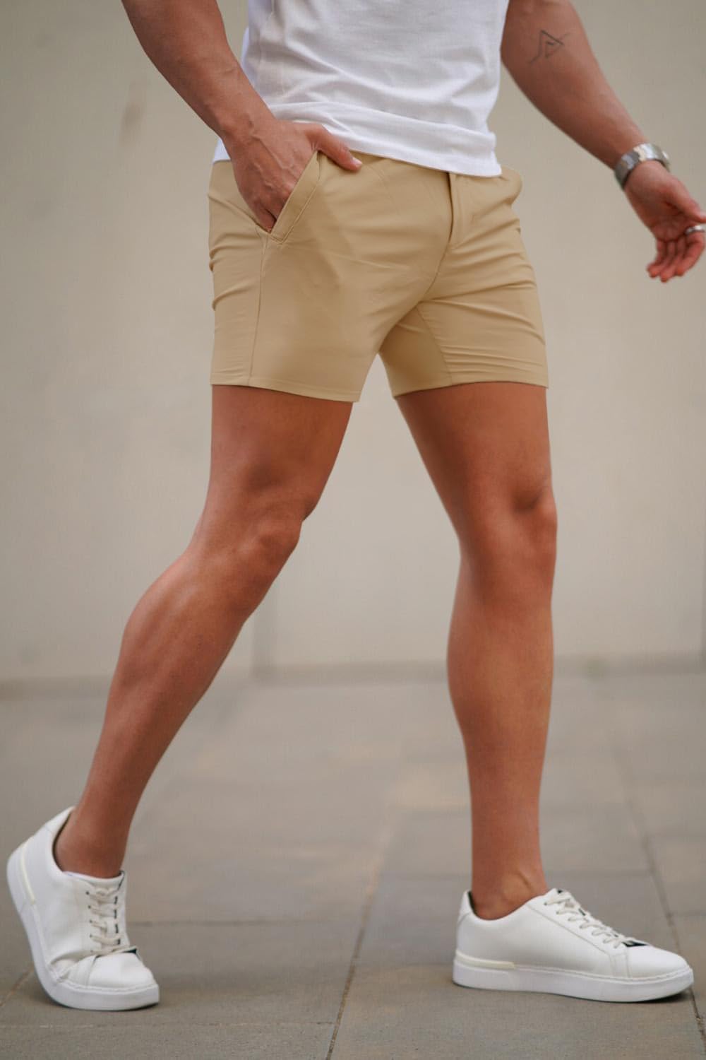Mens Light Khaki Stretch Chino Short