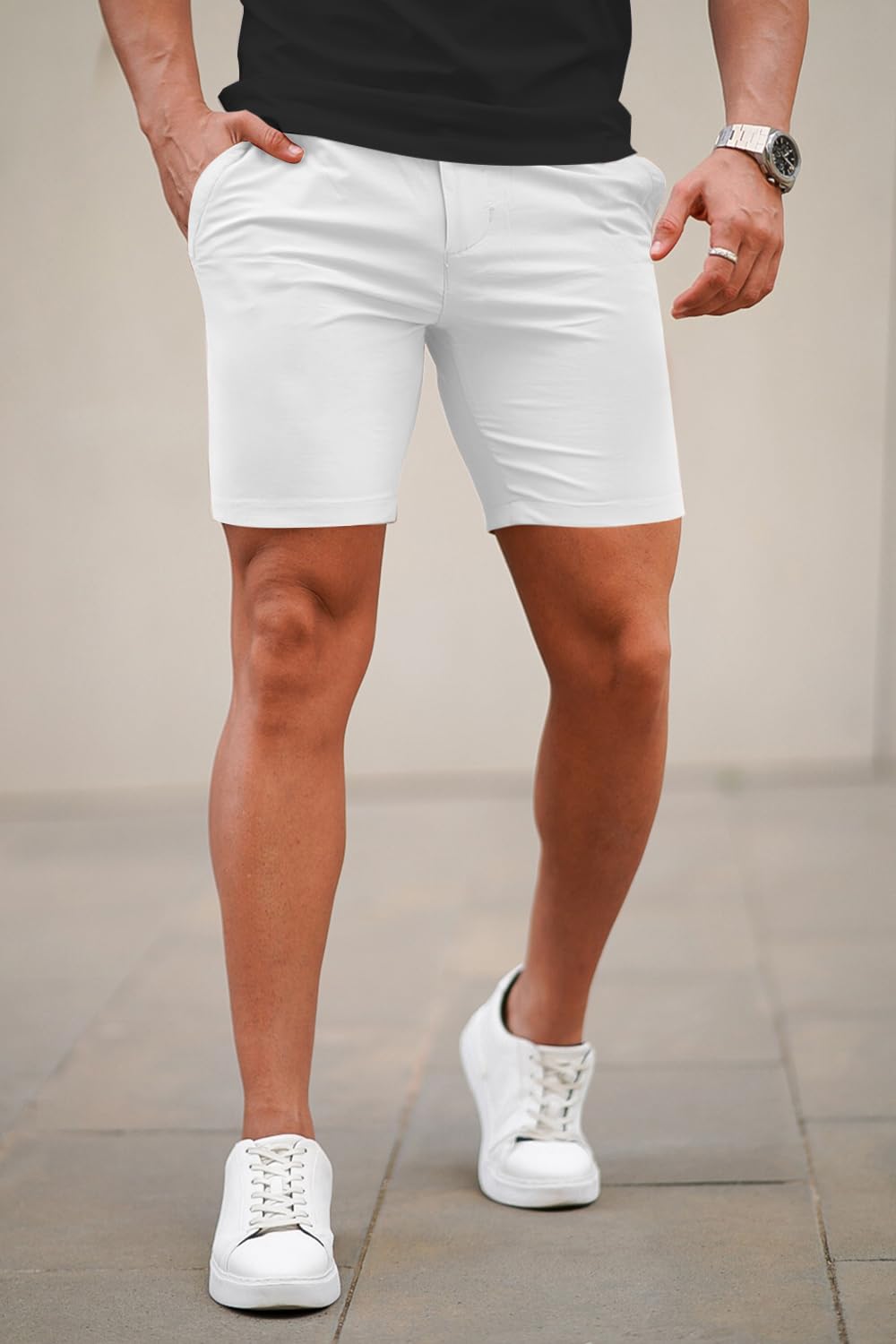Mens White Stretch Chino Short