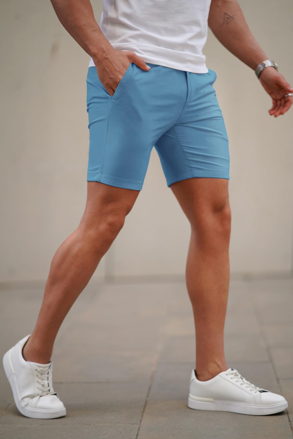 Mens  Blue Stretch Chino Short