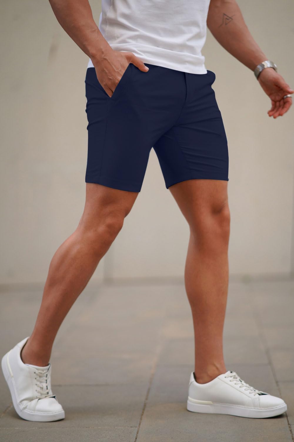 Mens Navy Blue Stretch Chino Short
